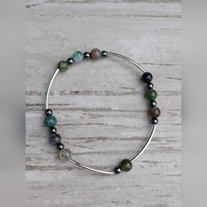 Elegant Indian Agate And Hematite Natural Stone Beaded Bracelet